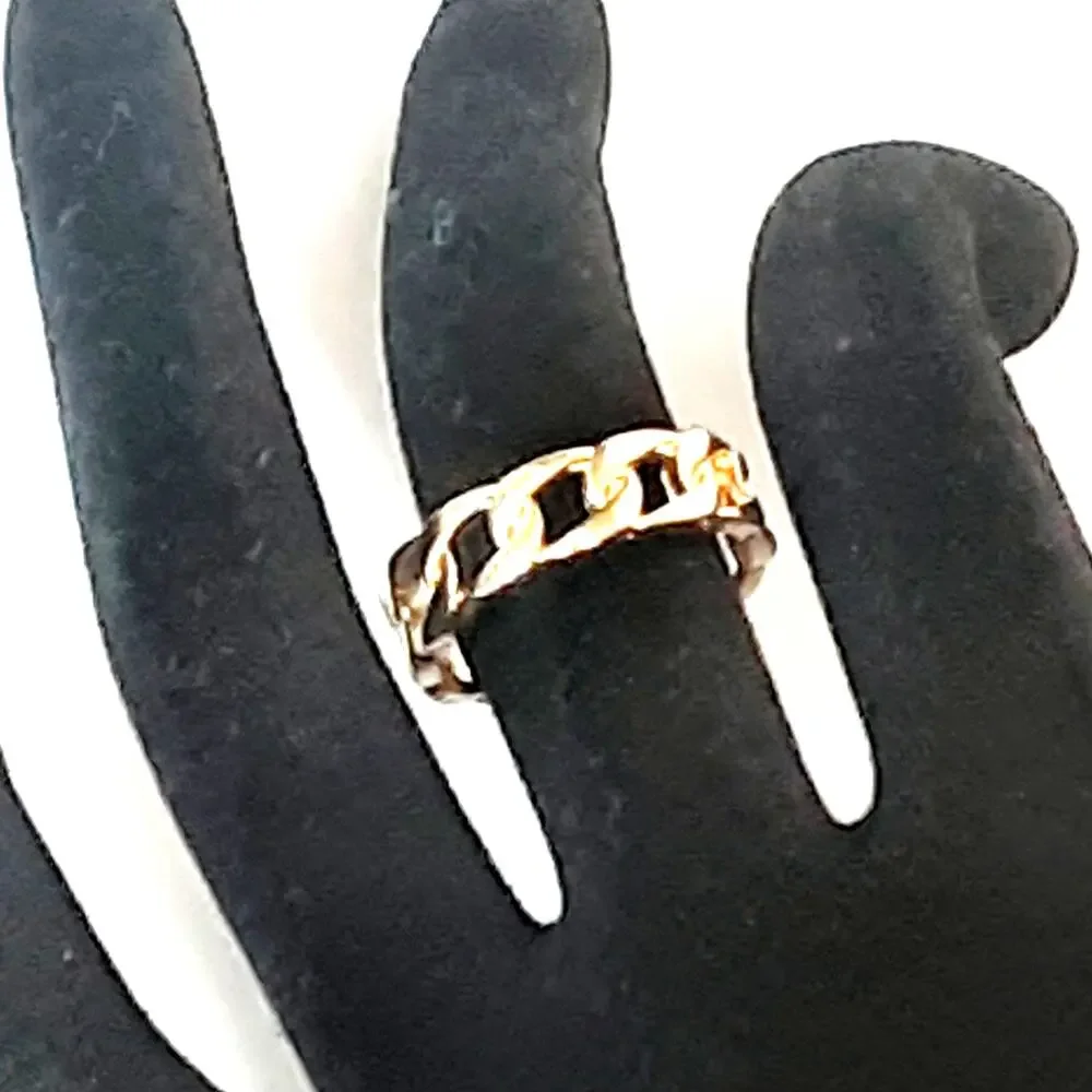 Unisex Gold Tone Cuban Link Band Ring Size 7 Stackable